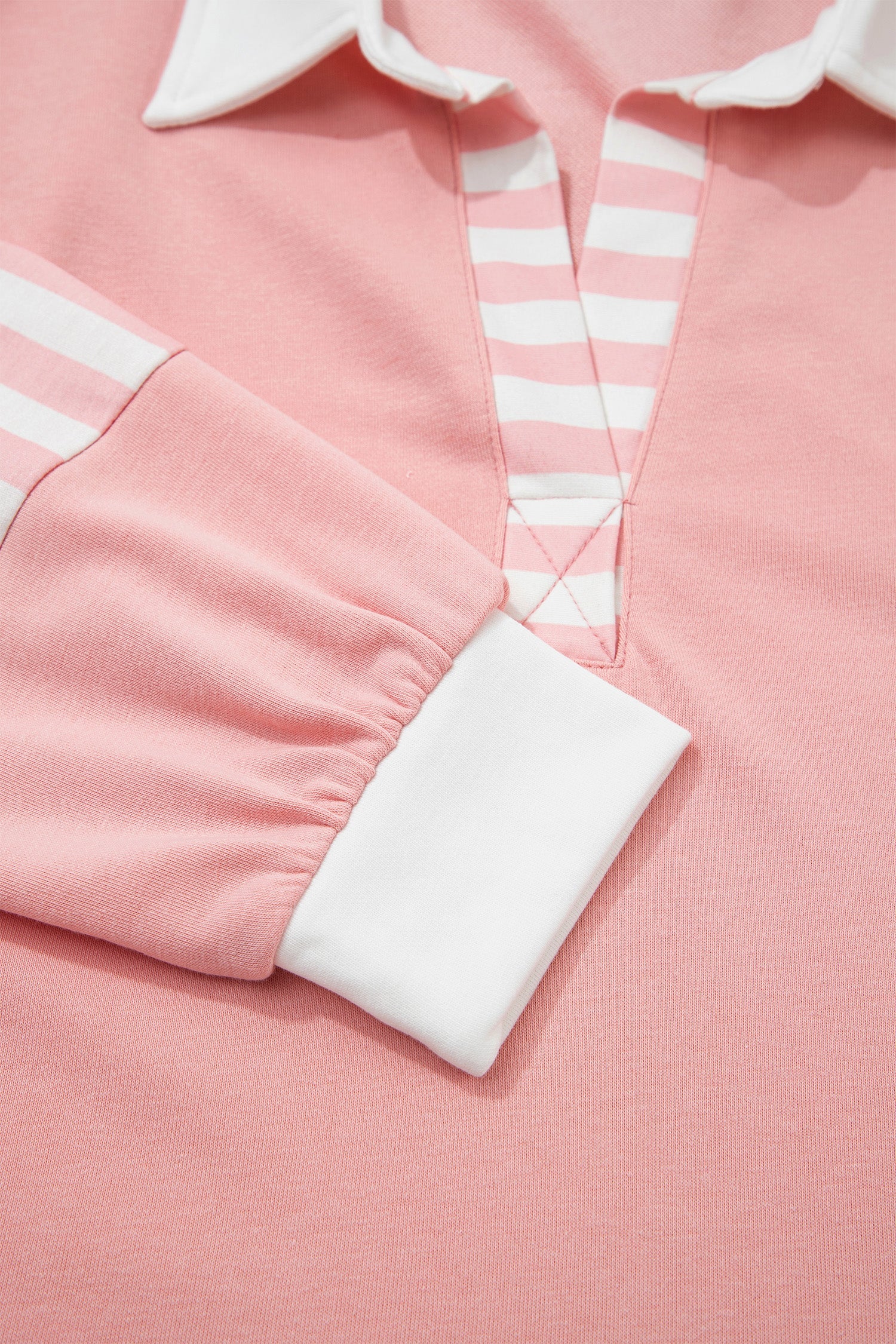 Gossamer Pink Striped Color Block Pullover Top Drawstring Shorts Set