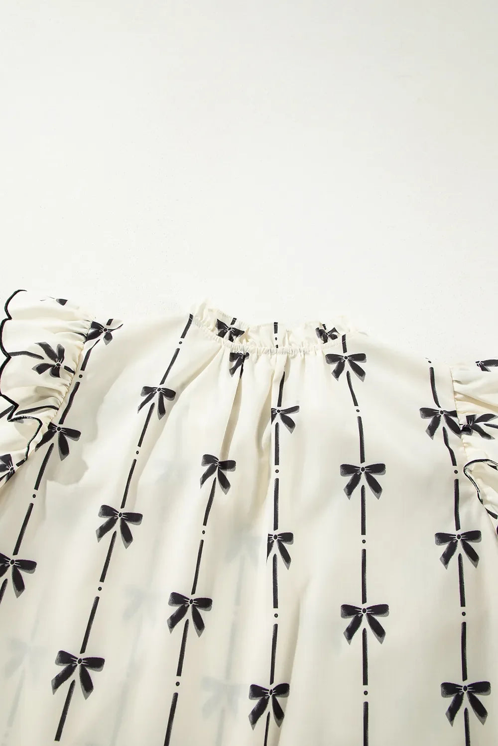 Bow Print  Short Sleeve Blouse