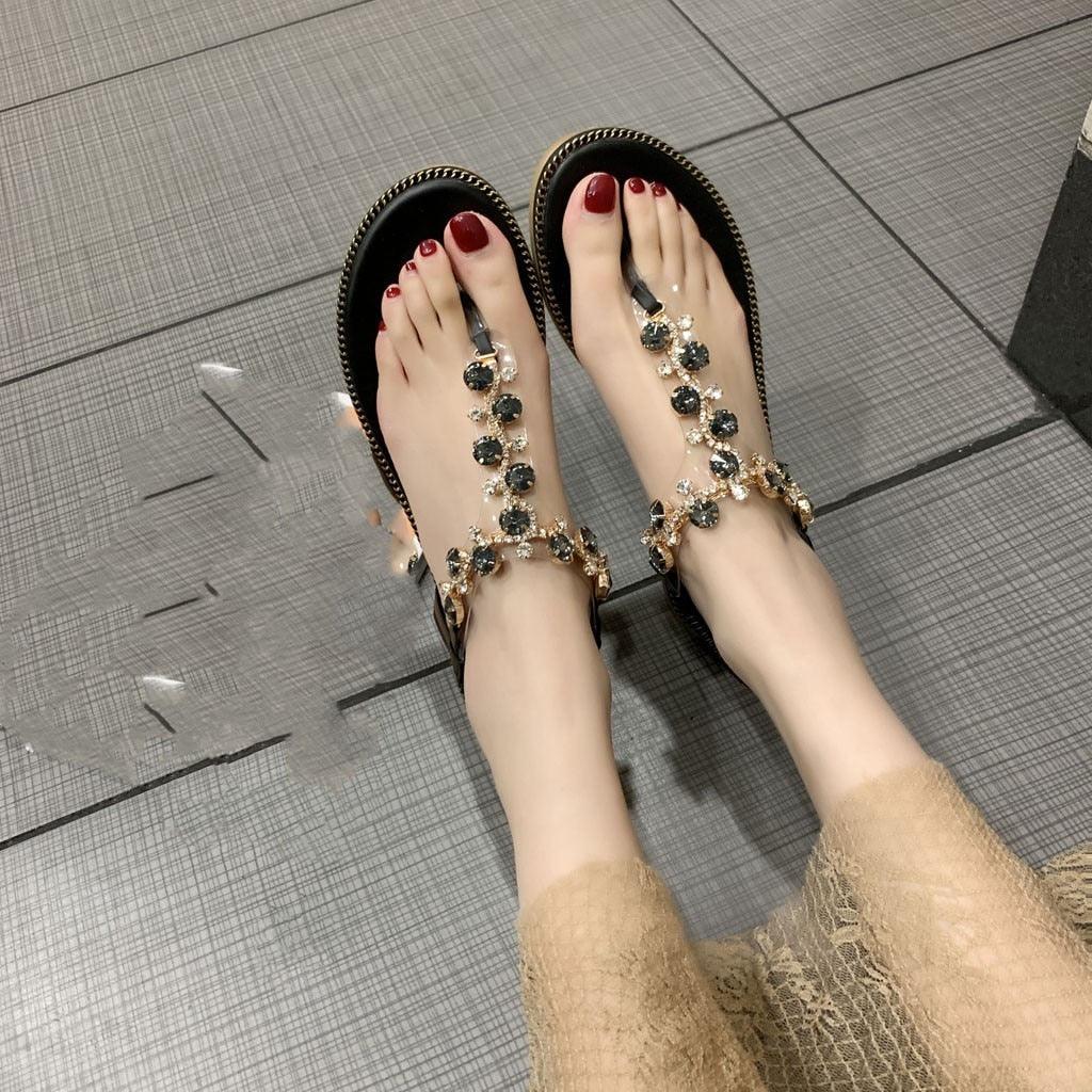 Luxury Design Beach Platform Light Breathable Rhinestone  Jeweled Sandals