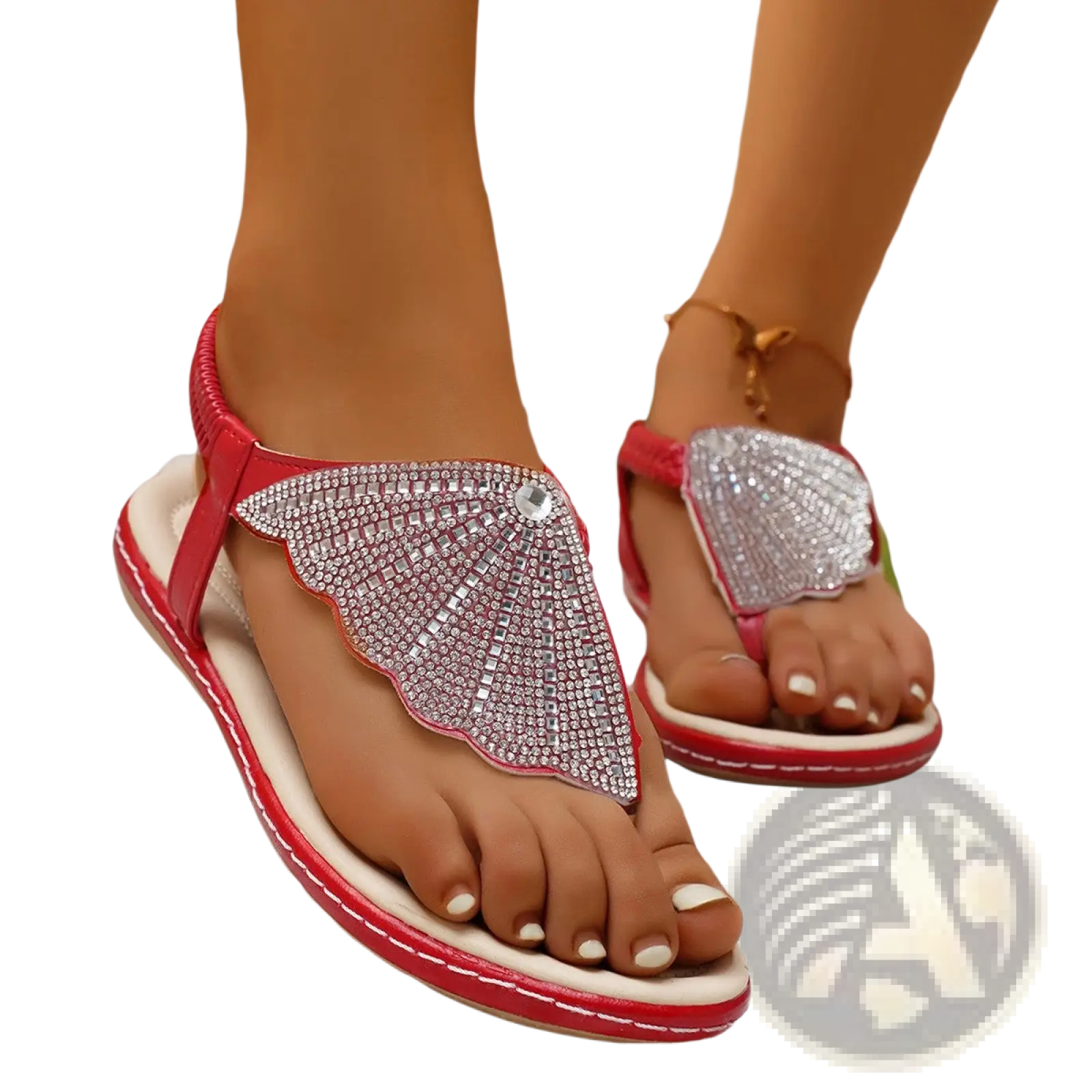 Rhinestone Shell Flip Flops
