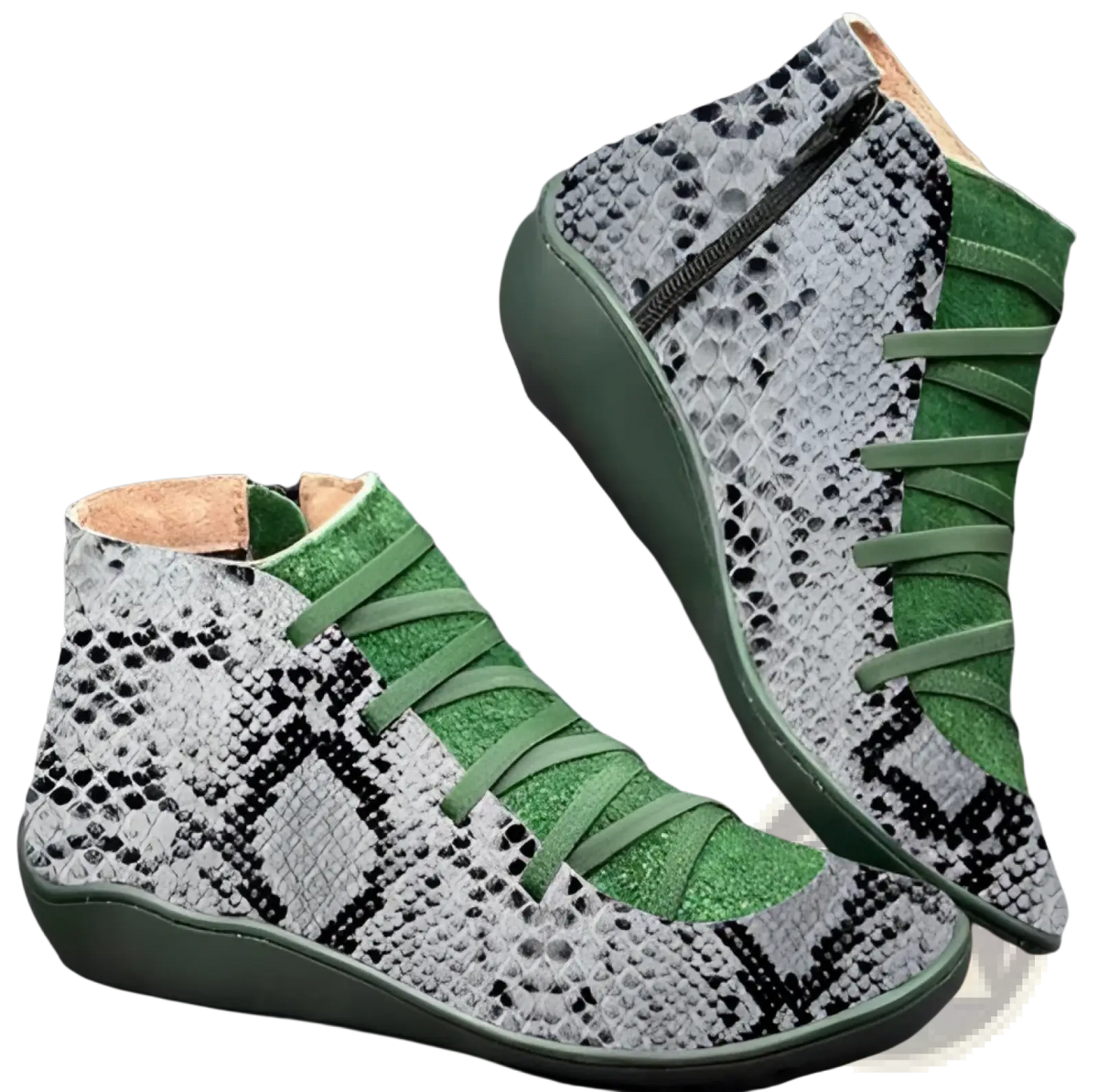 Snake Print Wedge Ankle Boots