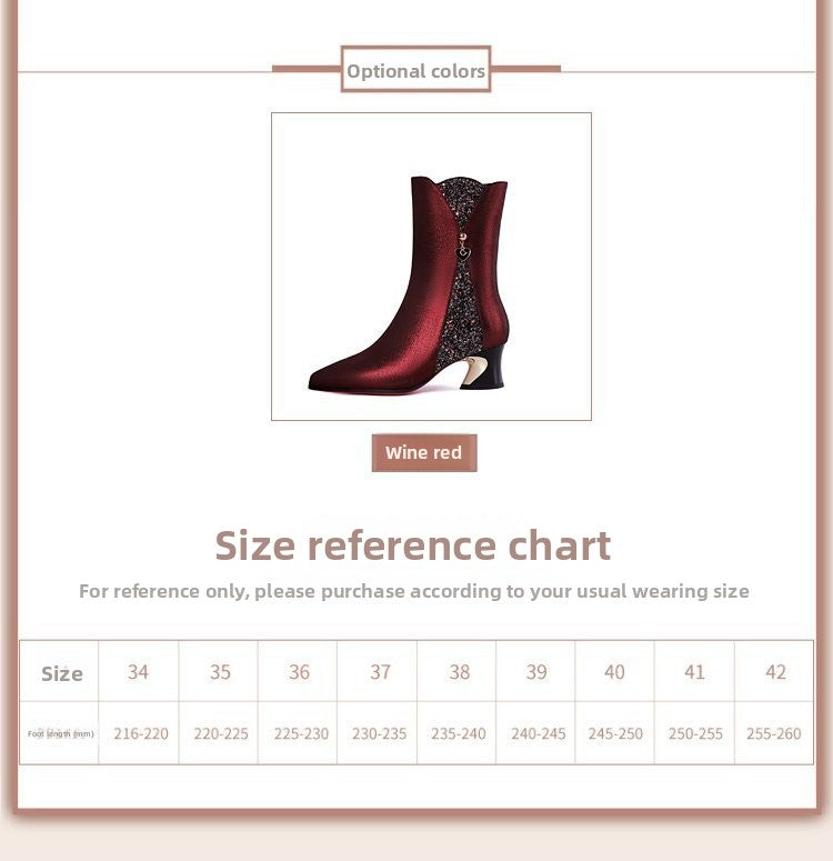 Leather Pointed Toe Short Boots