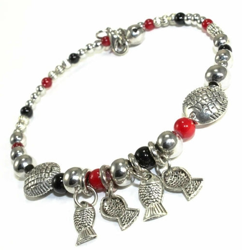Turquoise Beaded Fish Charm Bracelet For Women Adjustable