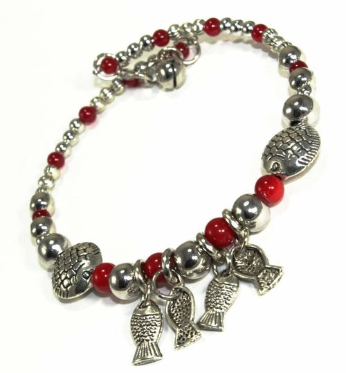 Turquoise Beaded Fish Charm Bracelet For Women Adjustable