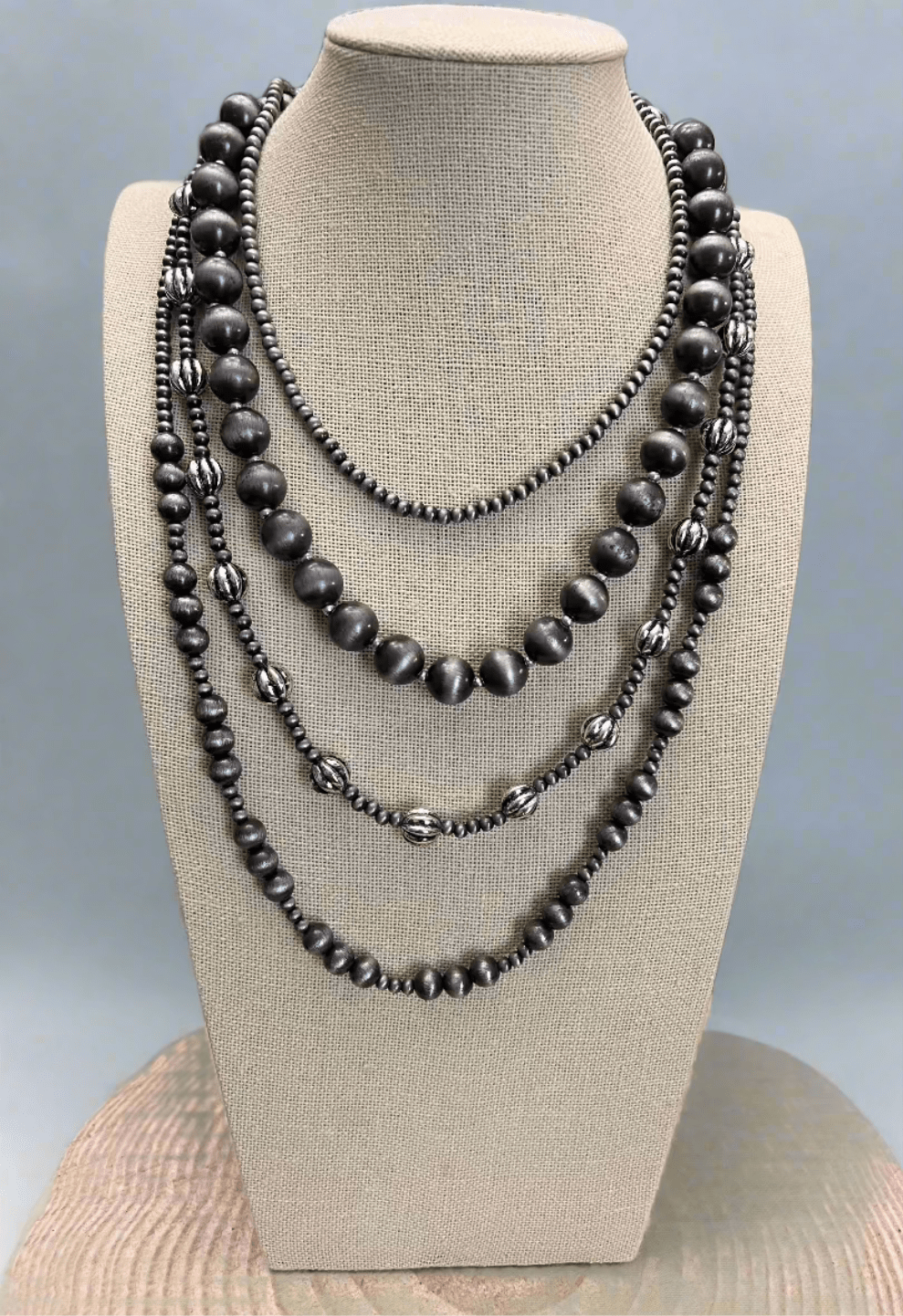 Faux Sterling Pearl Layered Necklace Set