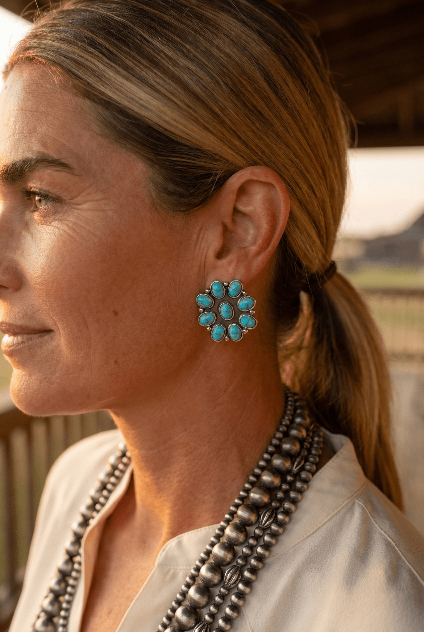Western Faux Turquoise Cluster Earrings