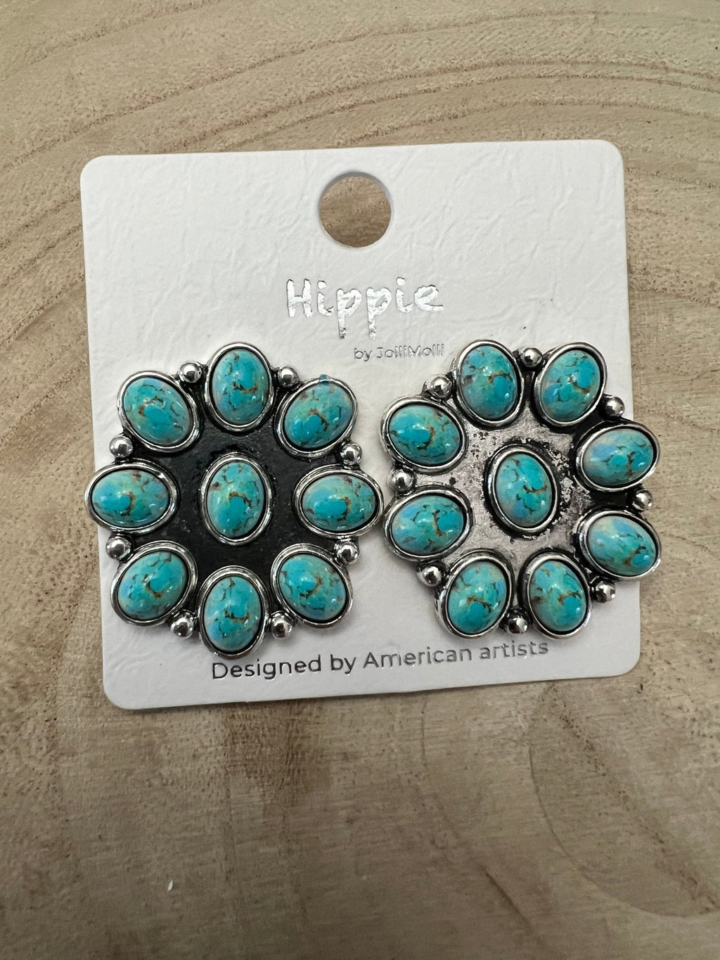Western Faux Turquoise Cluster Earrings