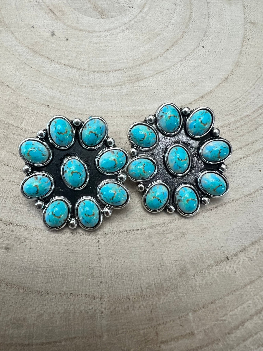 Western Faux Turquoise Cluster Earrings