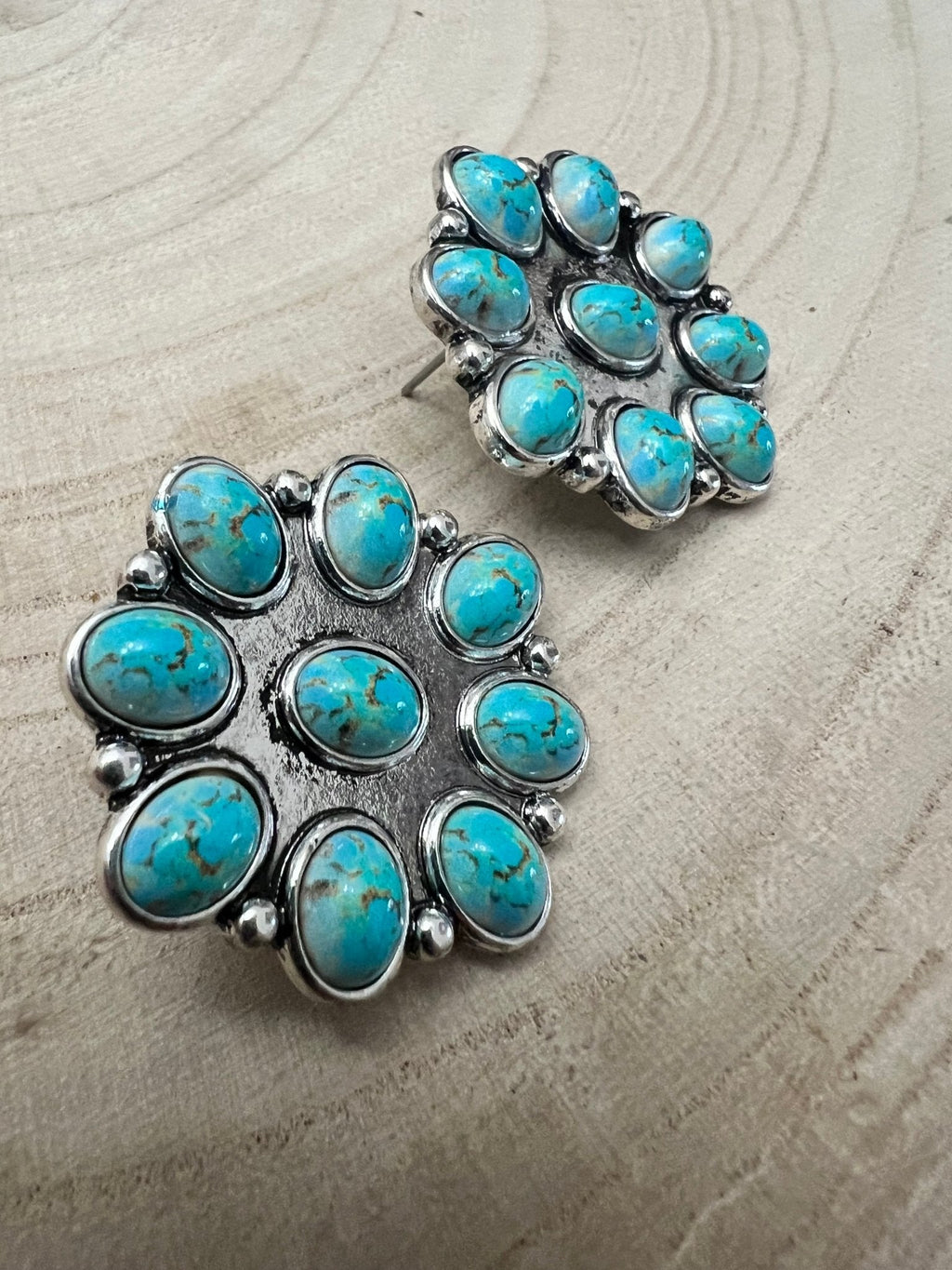 Western Faux Turquoise Cluster Earrings