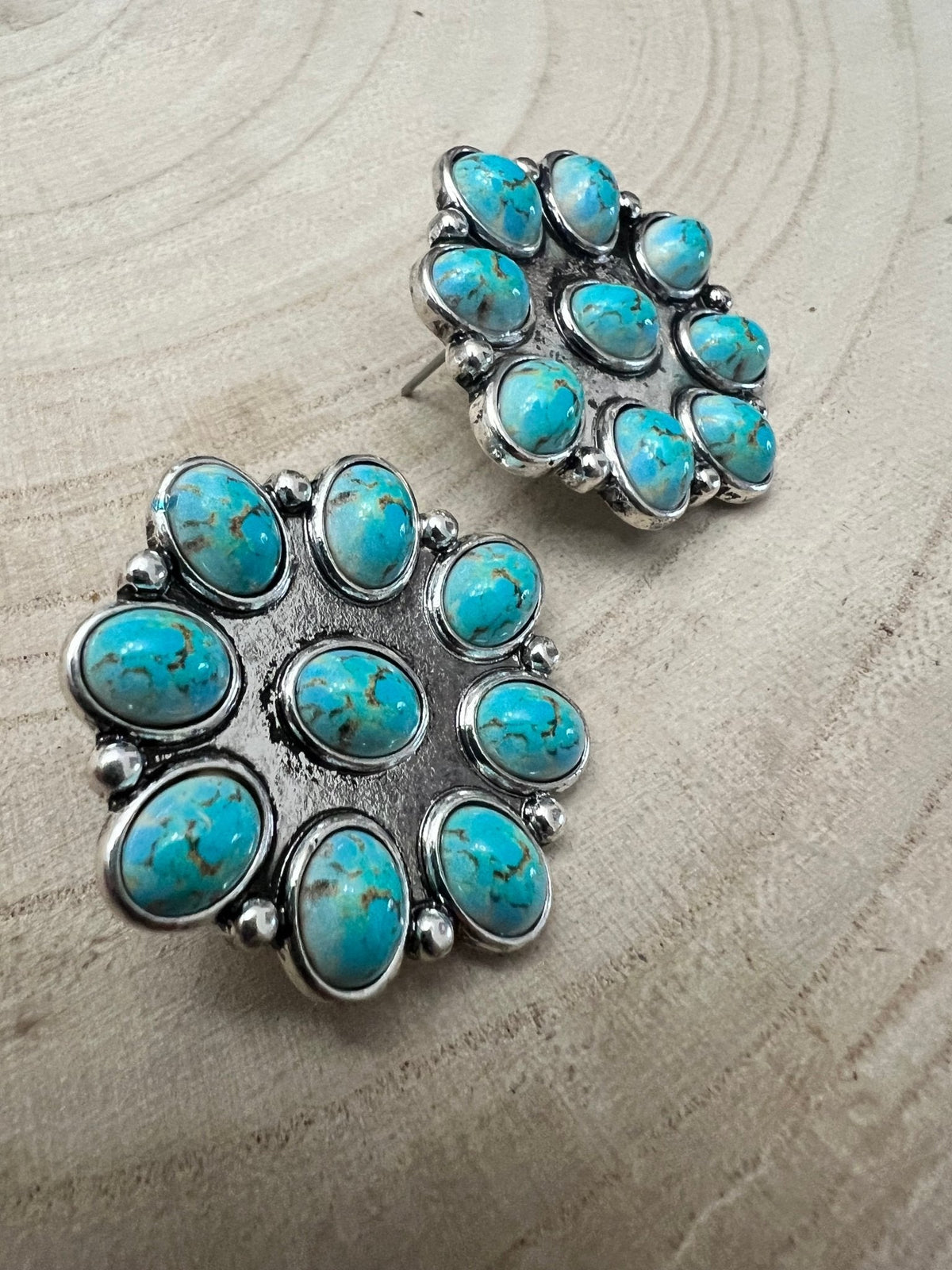 Western Faux Turquoise Cluster Earrings
