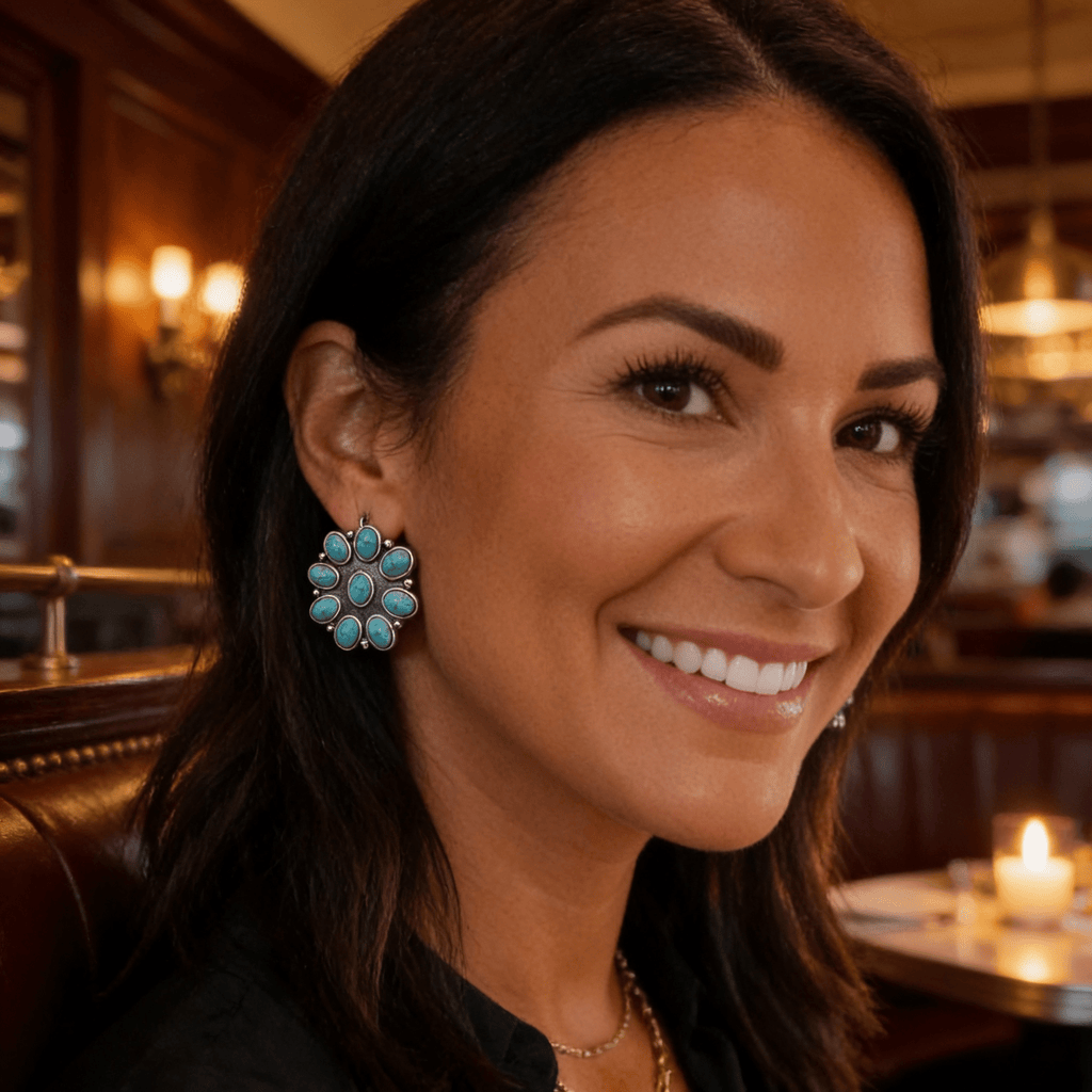 Western Faux Turquoise Cluster Earrings