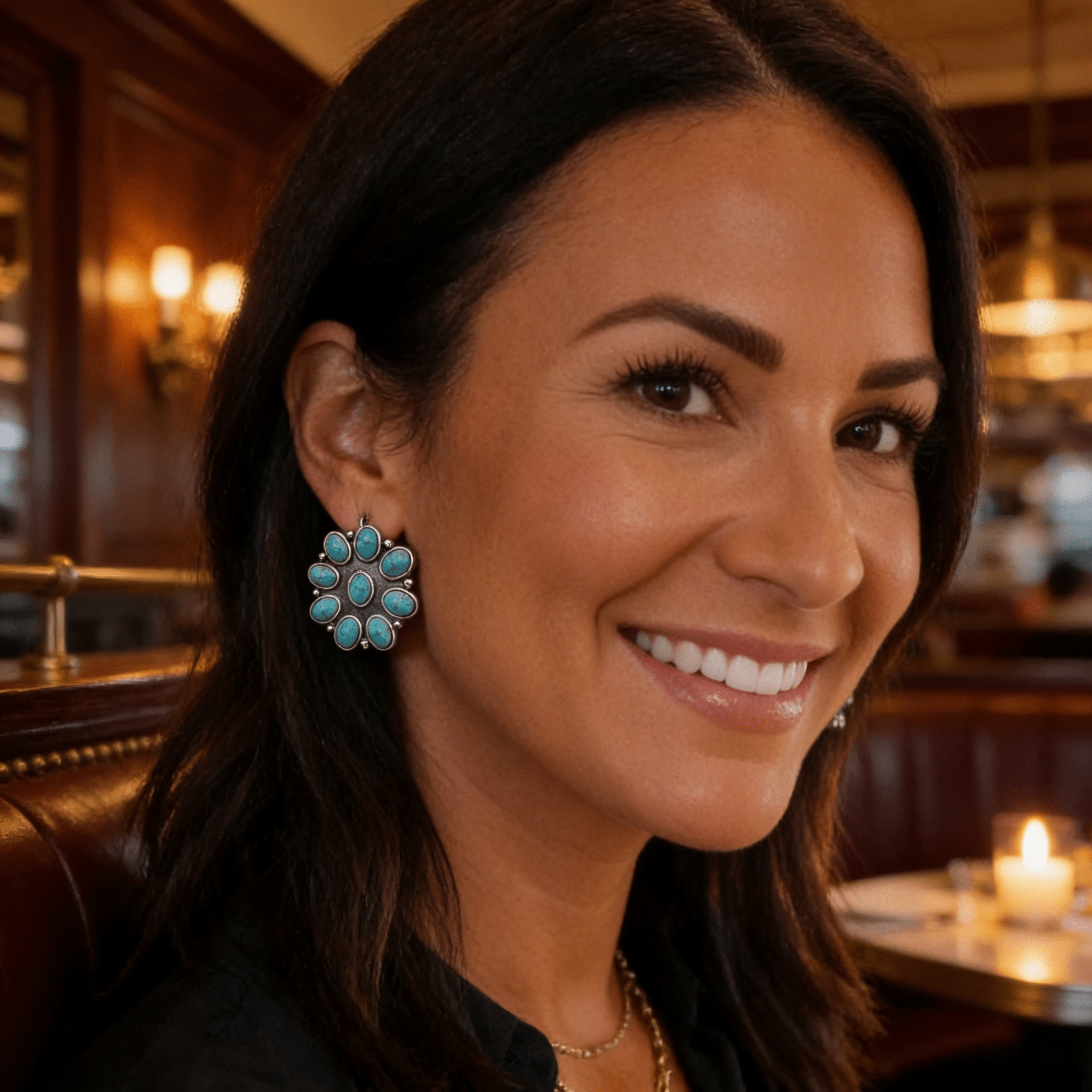 Western Faux Turquoise Cluster Earrings