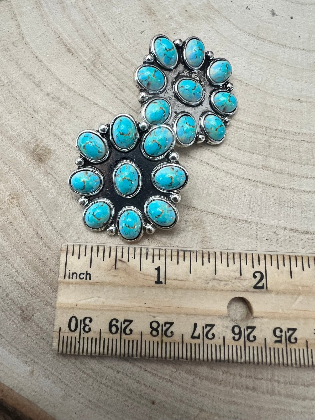 Western Faux Turquoise Cluster Earrings