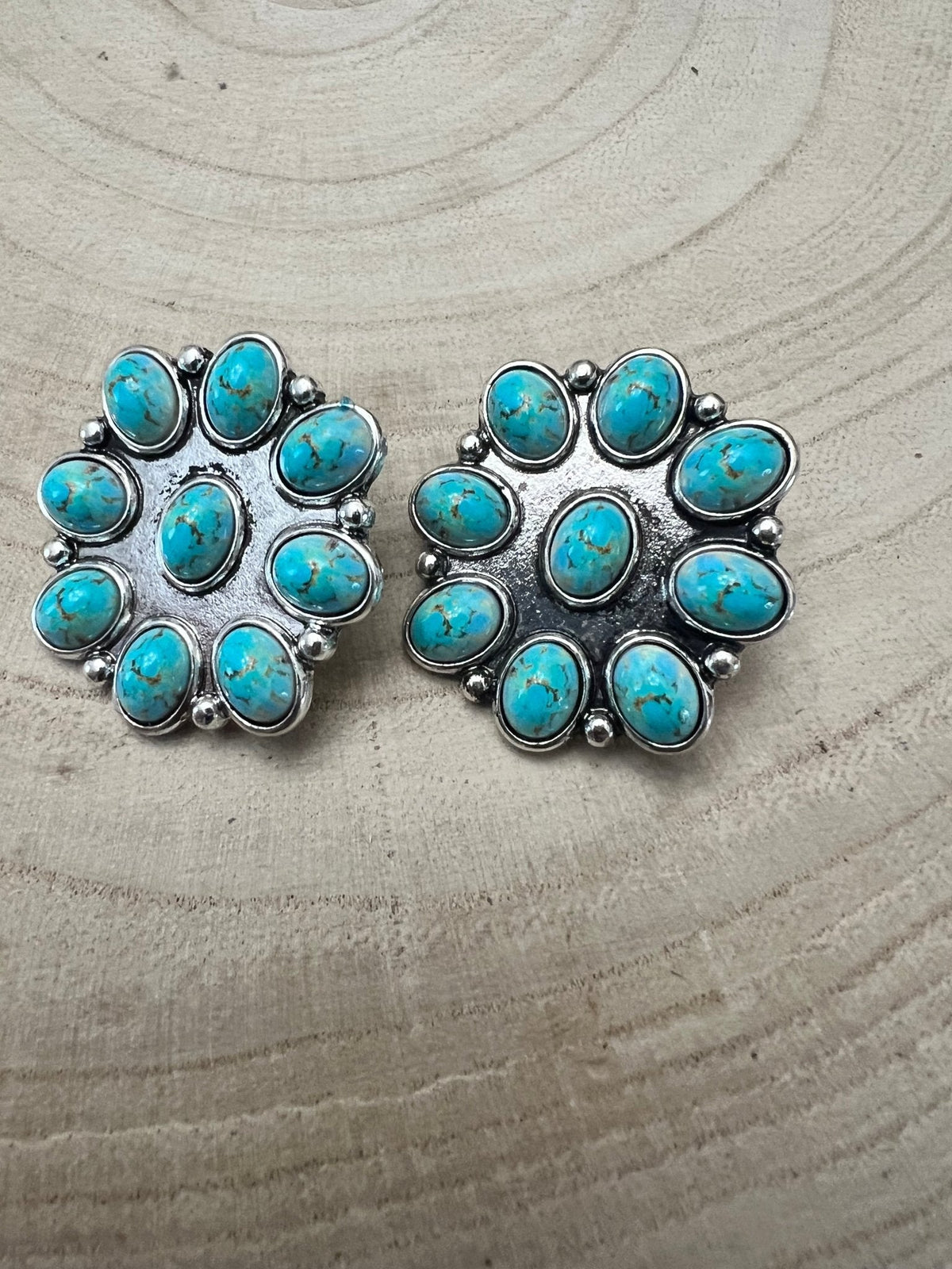 Western Faux Turquoise Cluster Earrings