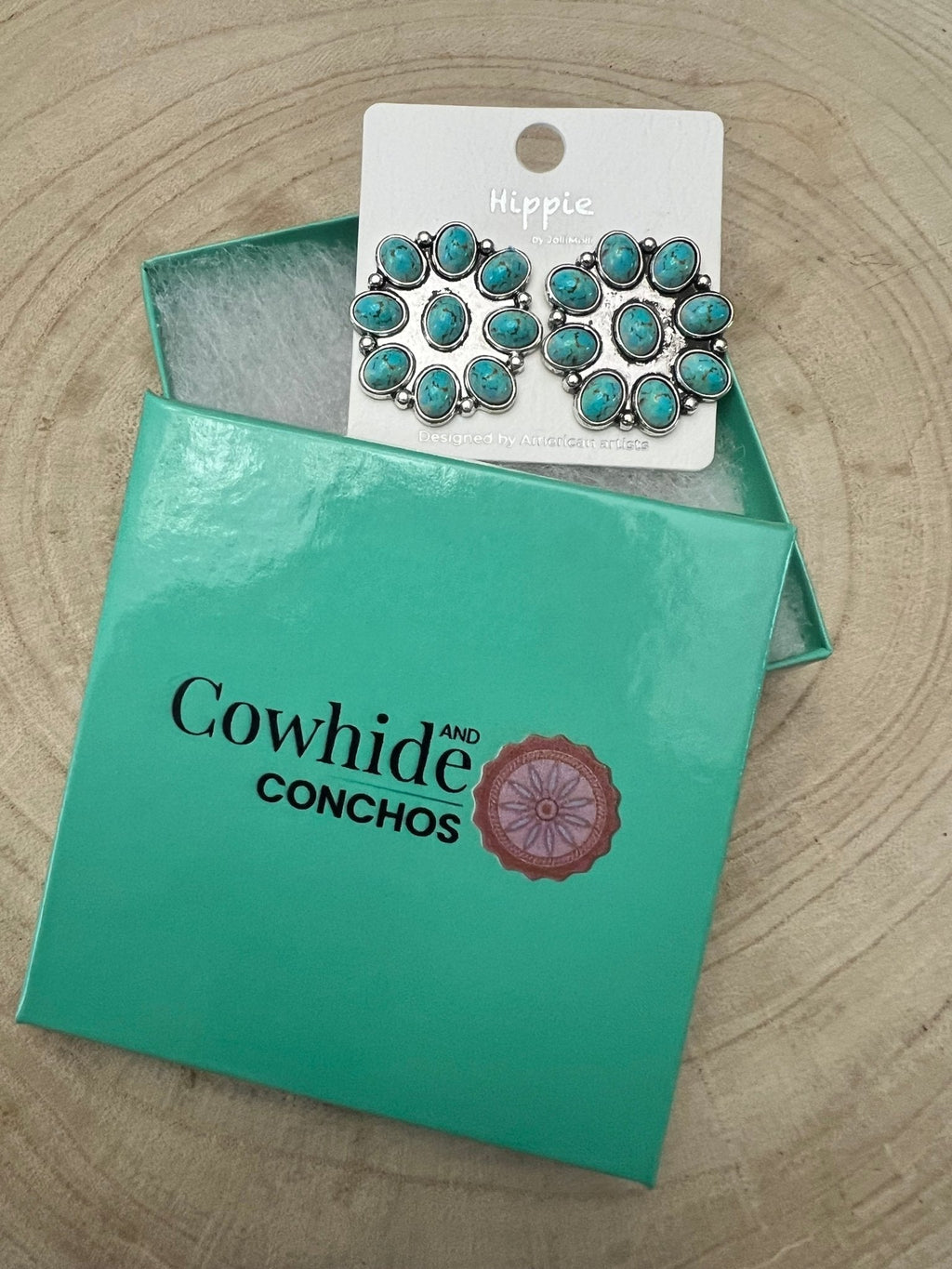Western Faux Turquoise Cluster Earrings