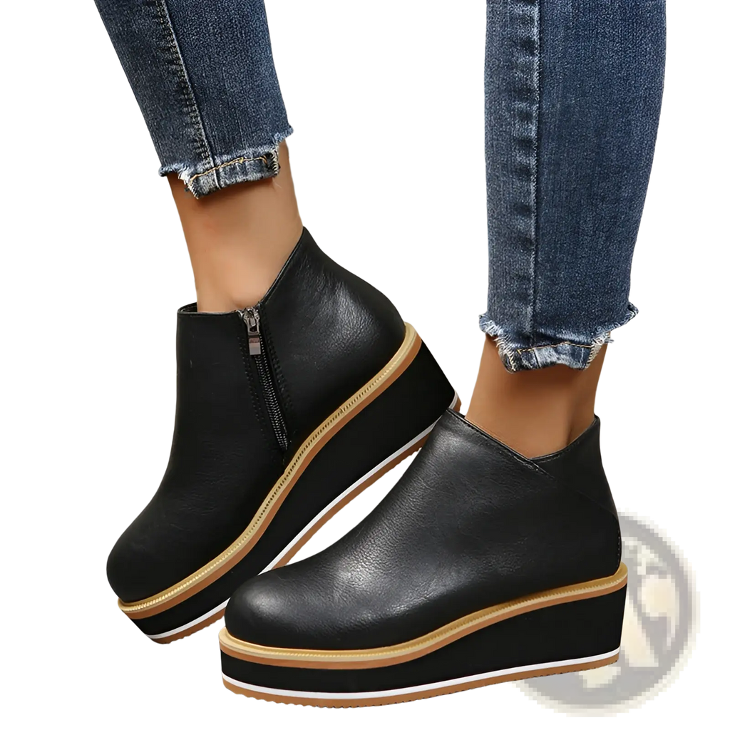 Ankle Boots Chunky Platform Wedge Leather Shoes
