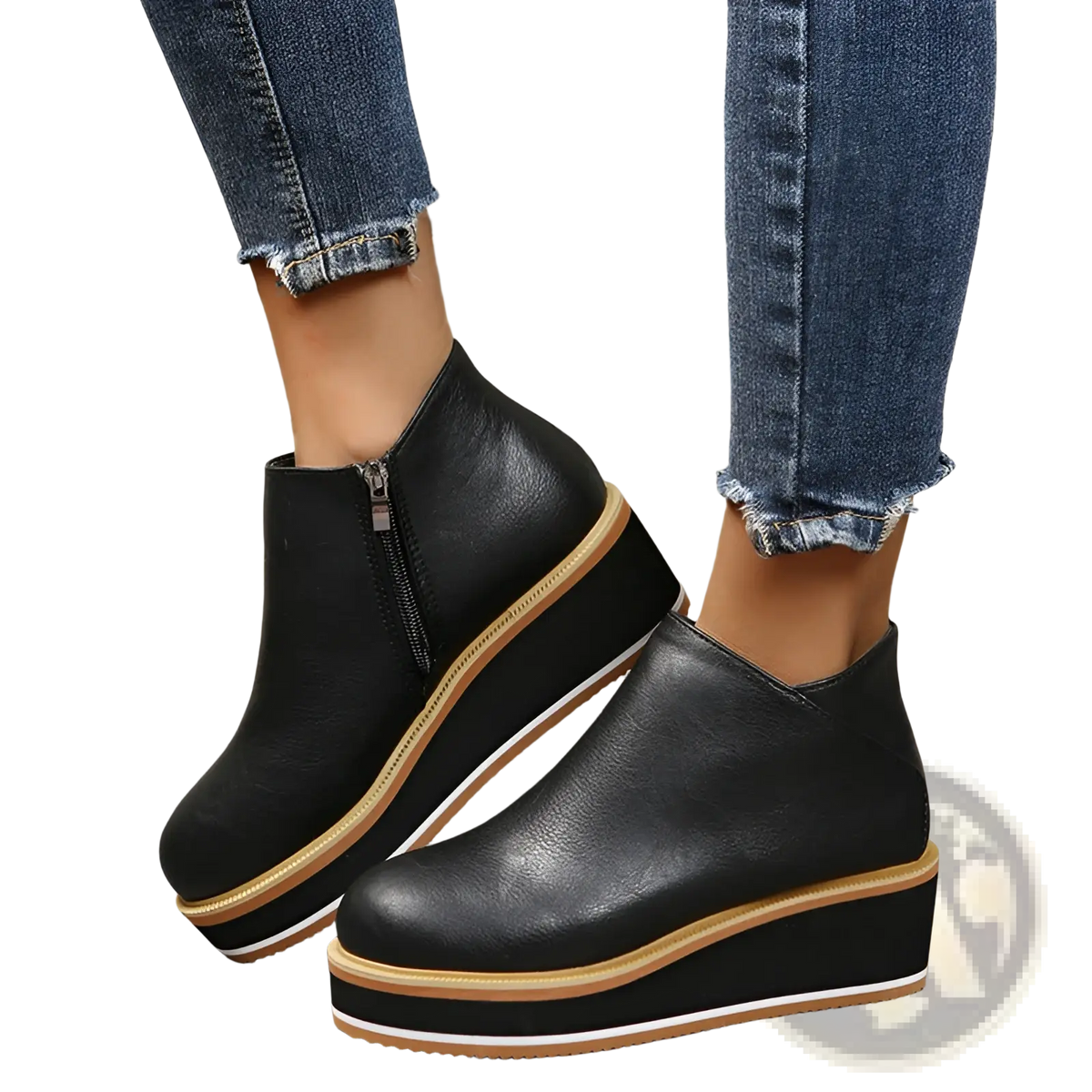Ankle Boots Chunky Platform Wedge Leather Shoes