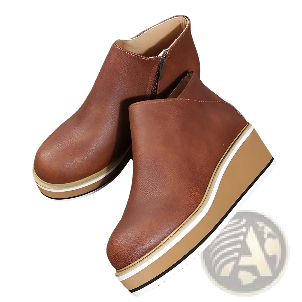 Ankle Boots Chunky Platform Wedge Leather Shoes