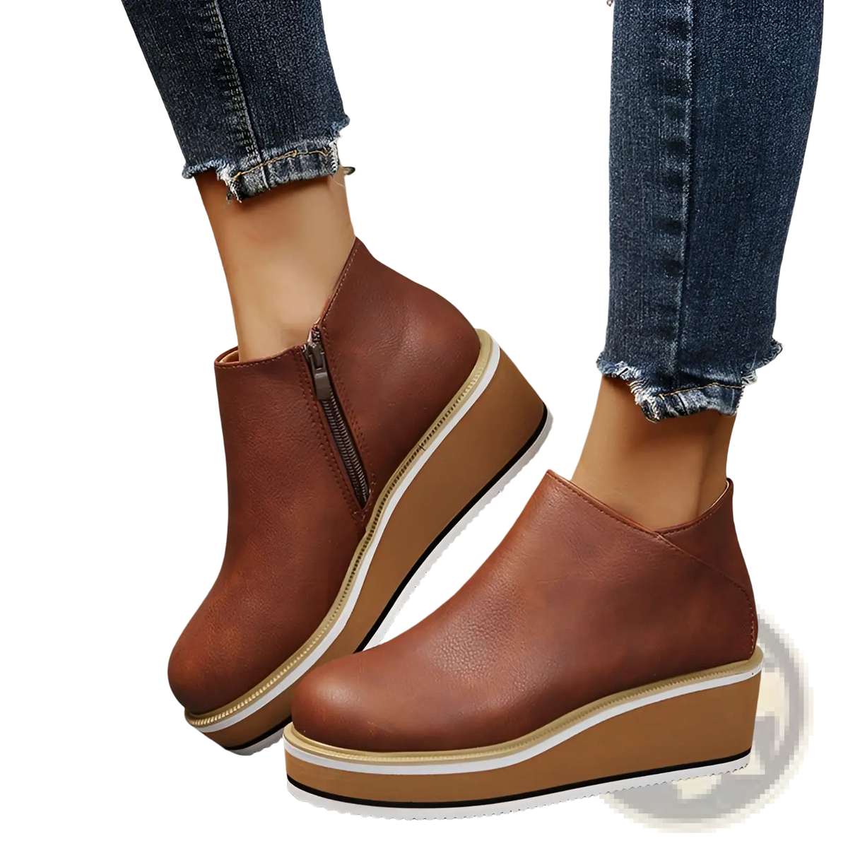 Ankle Boots Chunky Platform Wedge Leather Shoes