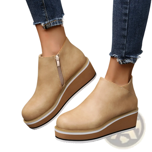 Ankle Boots Chunky Platform Wedge Leather Shoes