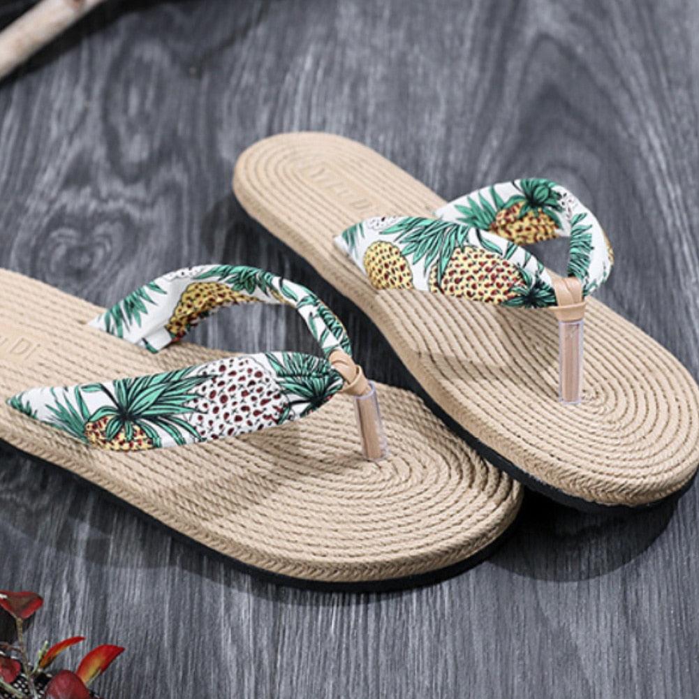 Floral  Beach Hemp Rope Slippers