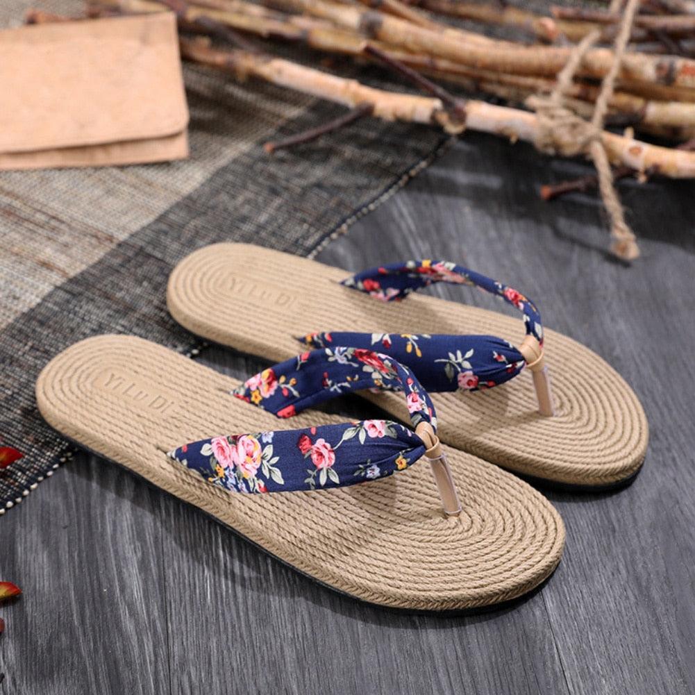 Floral  Beach Hemp Rope Slippers