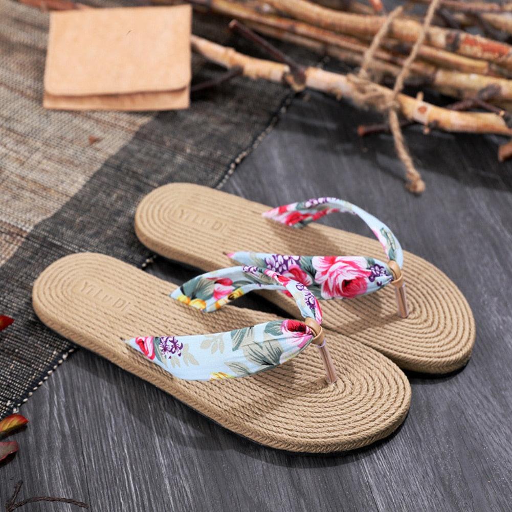 Floral  Beach Hemp Rope Slippers