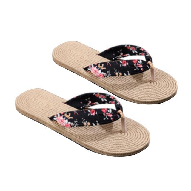 Floral  Beach Hemp Rope Slippers