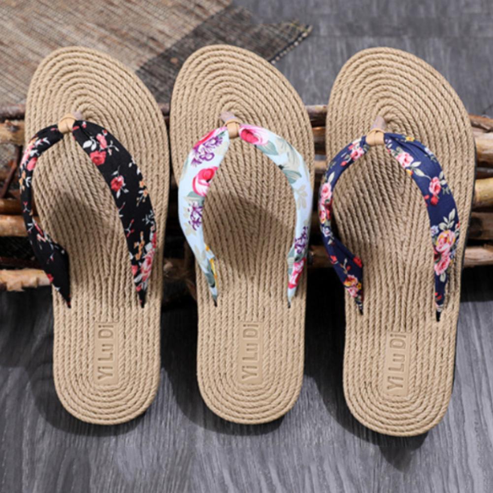 Floral  Beach Hemp Rope Slippers