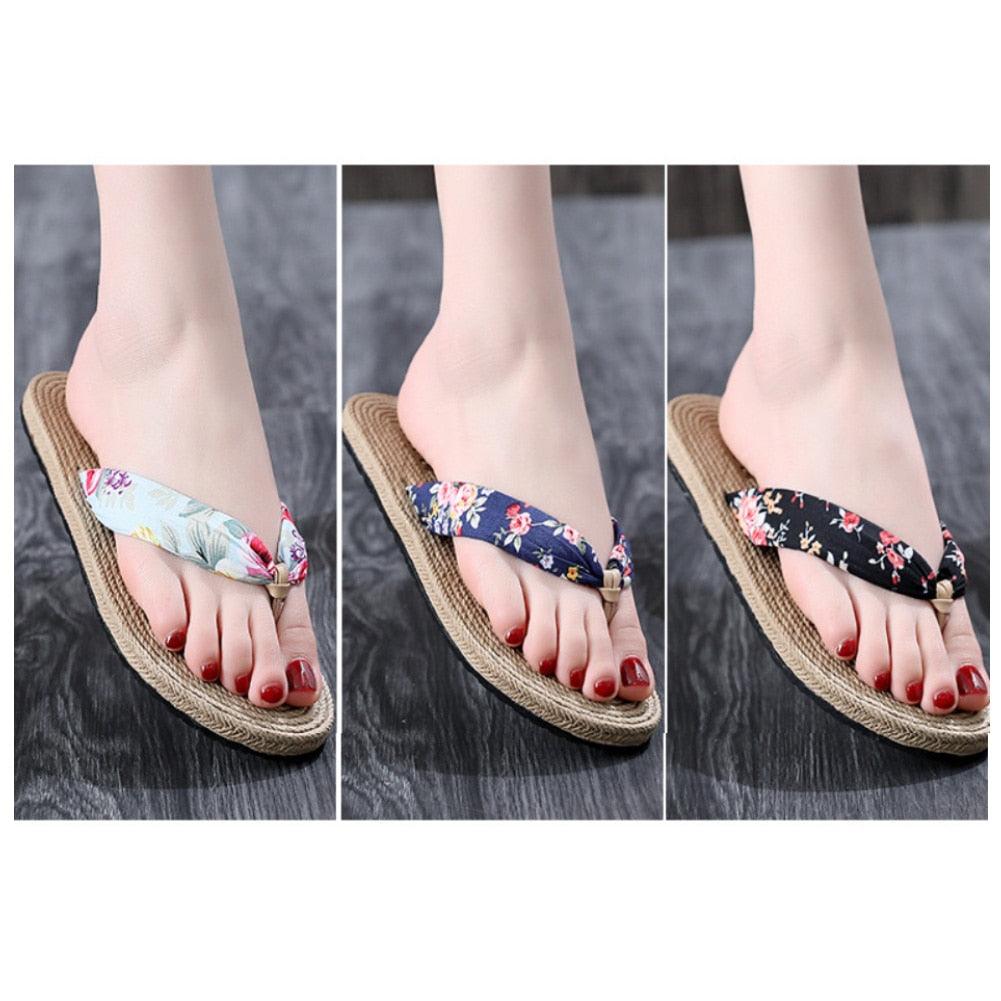 Floral  Beach Hemp Rope Slippers