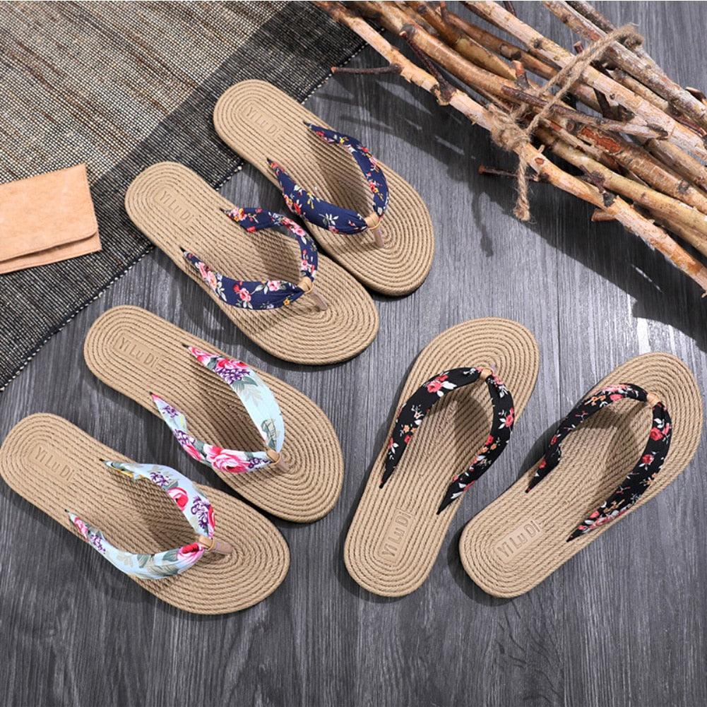 Floral  Beach Hemp Rope Slippers