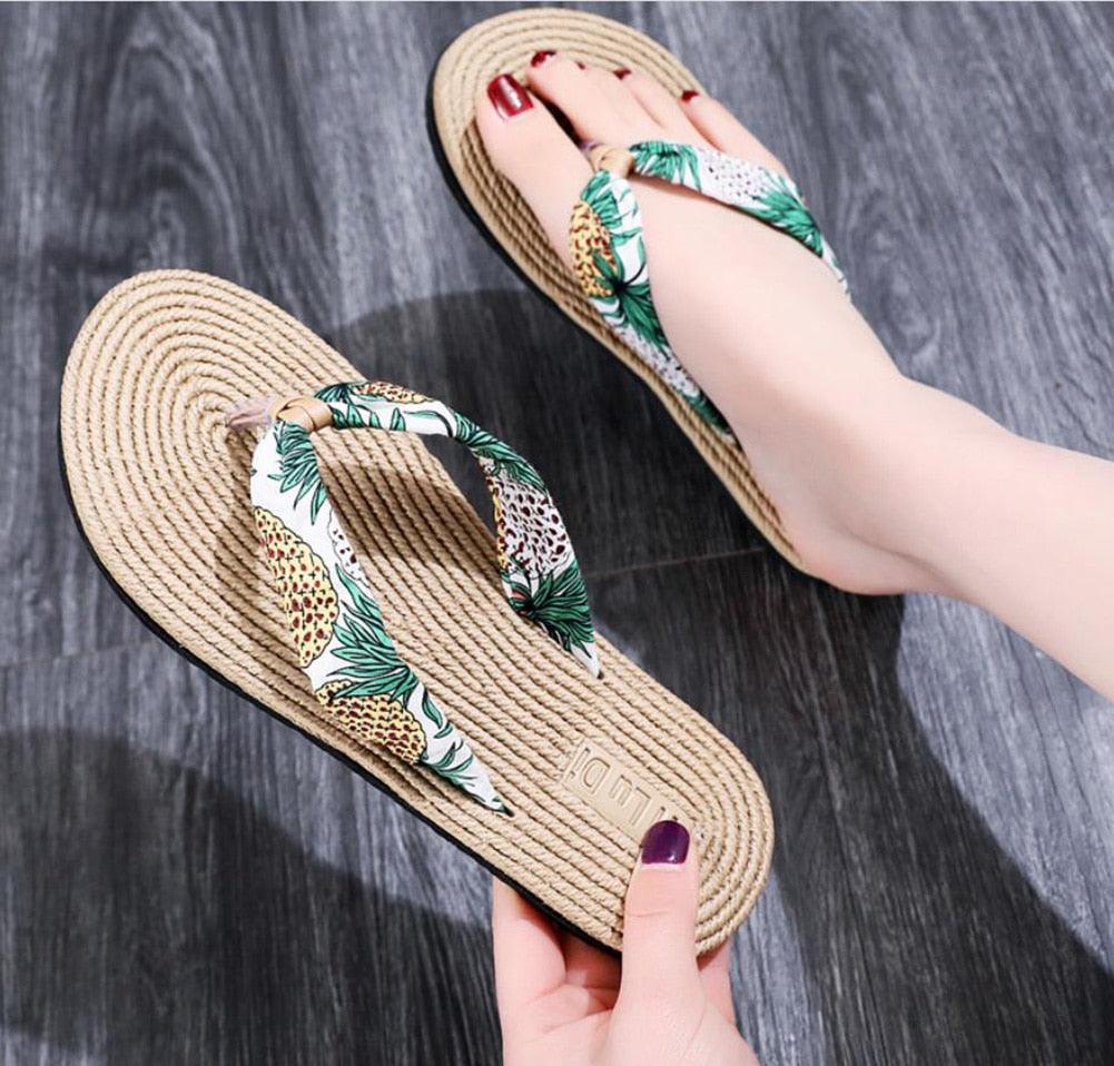 Floral  Beach Hemp Rope Slippers