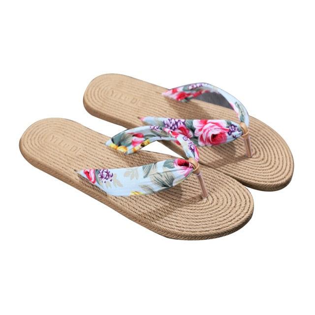 Floral  Beach Hemp Rope Slippers