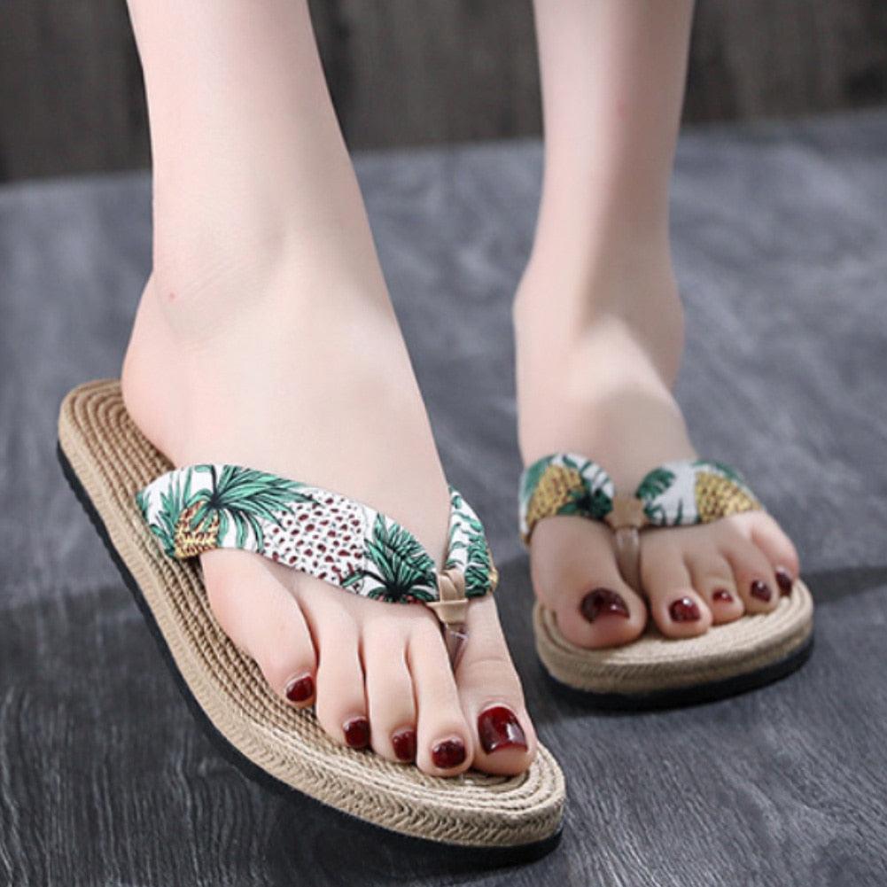 Floral  Beach Hemp Rope Slippers