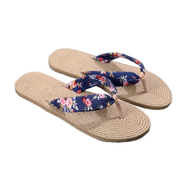Floral  Beach Hemp Rope Slippers